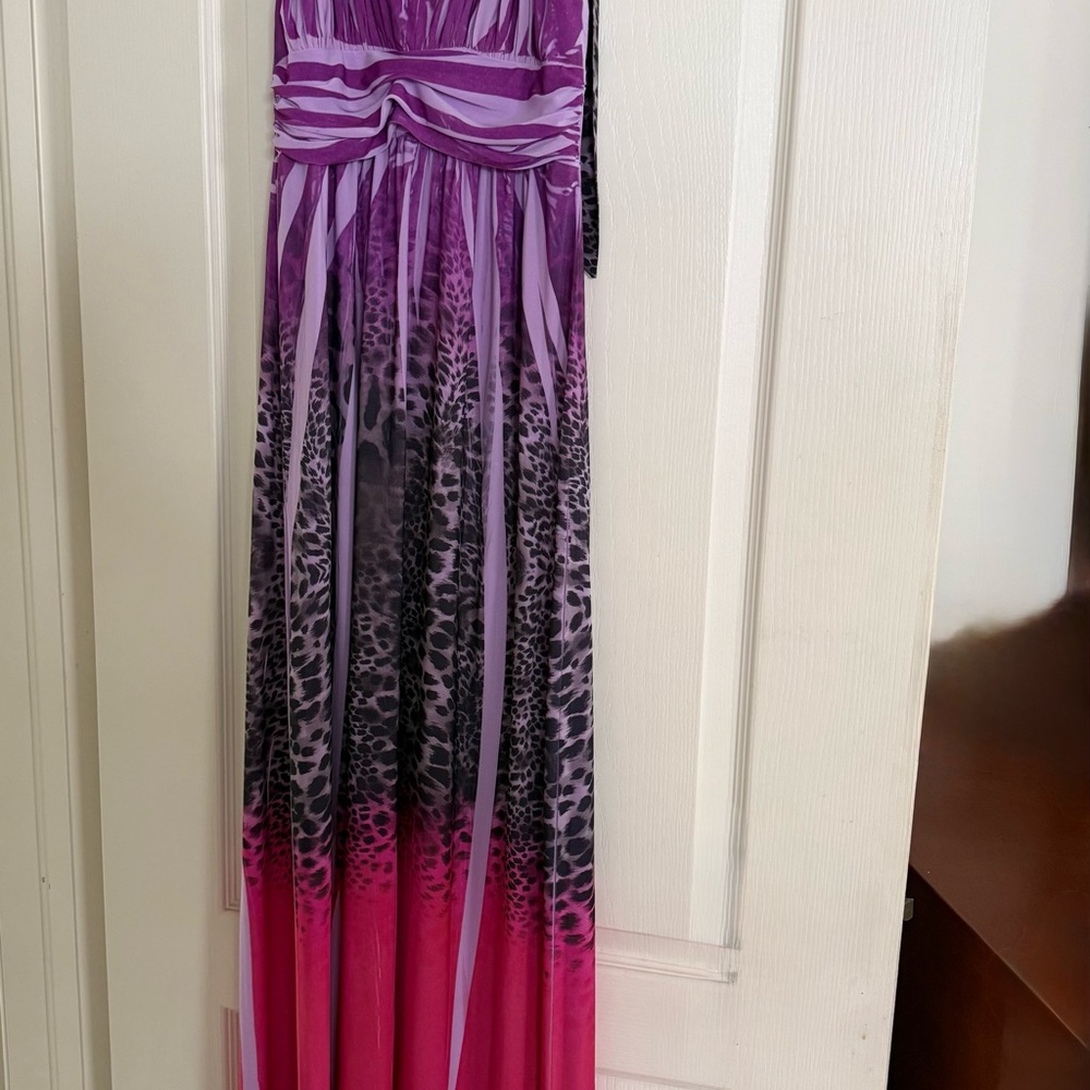 City Triangles Purple and Pink Ombre Maxi Dress with Animal Print